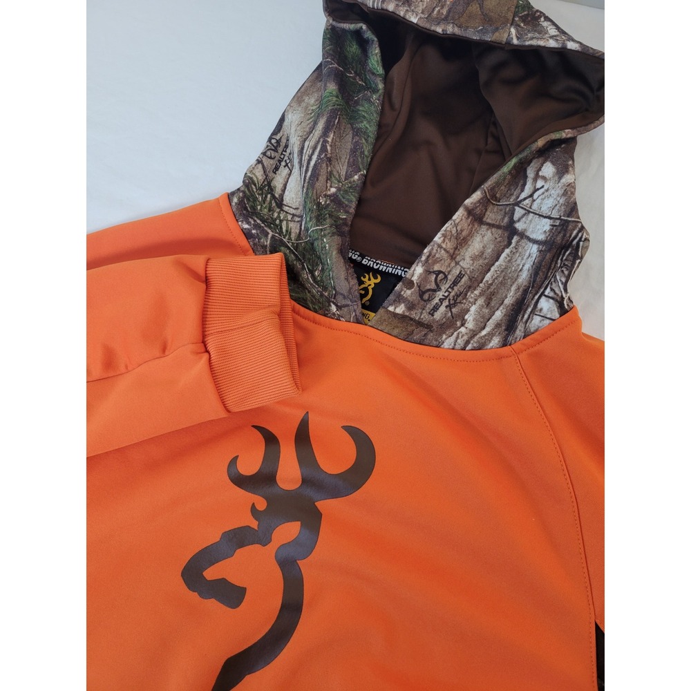 Browning Orange Hoodie Camo Trim Pullover Hunting Outdoors Activewear YXL